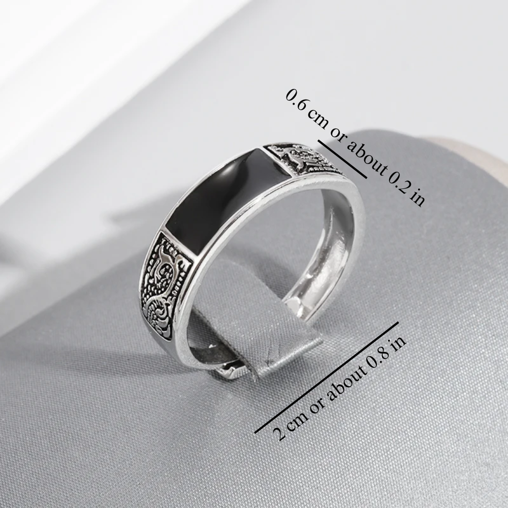 Obsidian Engraved Dragon Ring (Adjustable)