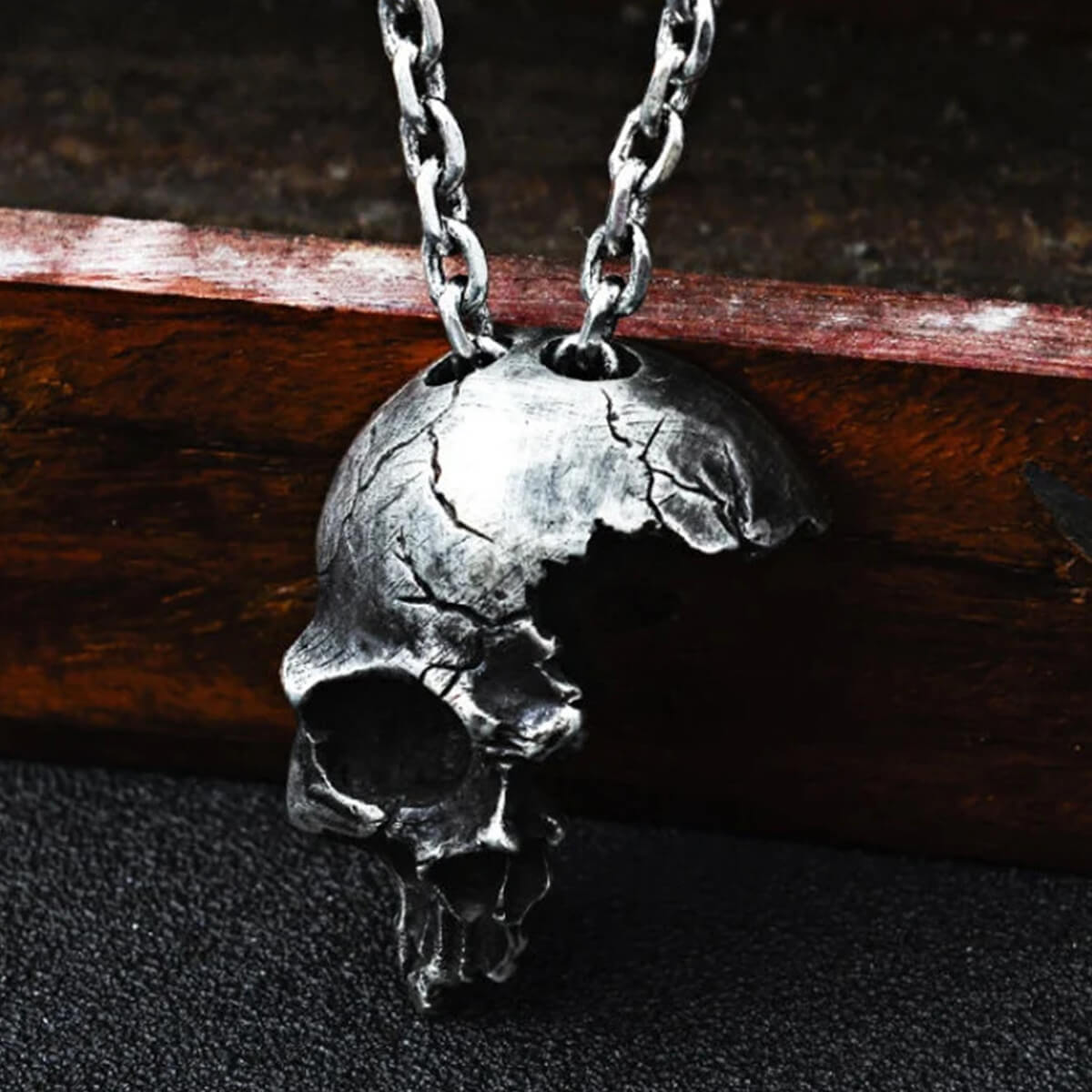 Damaged Half-Face Antique Skull Necklace