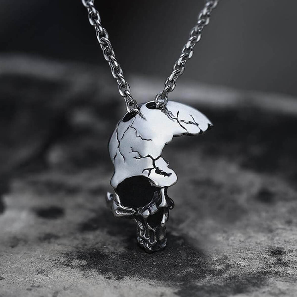 Damaged Half-Face Antique Skull Necklace
