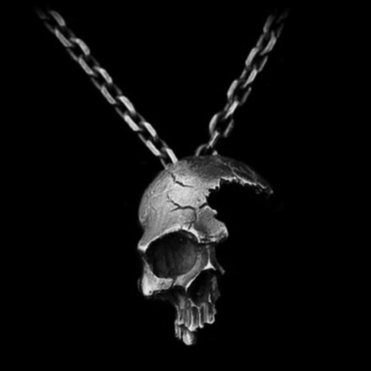 Damaged Half-Face Antique Skull Necklace