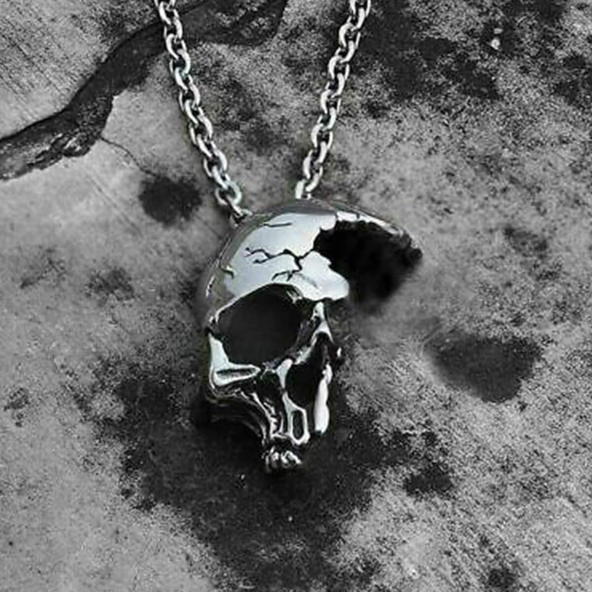 Damaged Half-Face Antique Skull Necklace