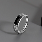 Obsidian Engraved Dragon Ring (Adjustable)